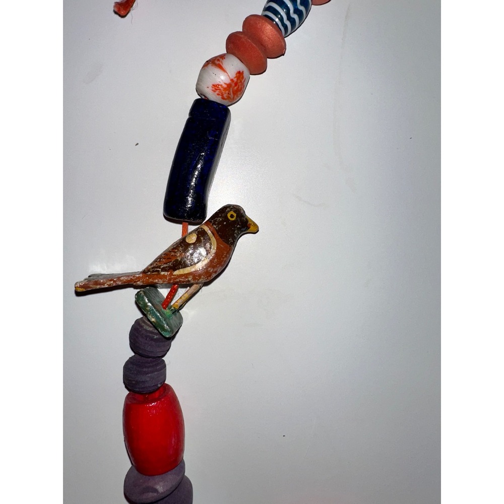 Artisan Hand Painted‎ Bird Beaded Necklace Multicolor Wood Ceramic Folk Art Boho - Picture 3 of 6